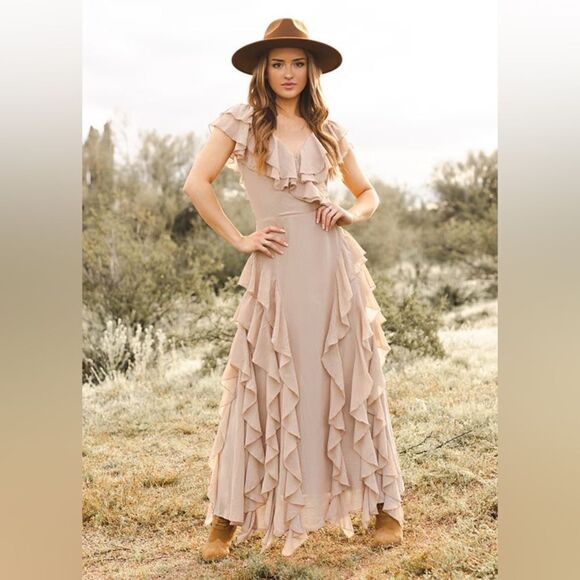 Joyfolie • Sylvia flutter dress in light taupe - Picture 4 of 10